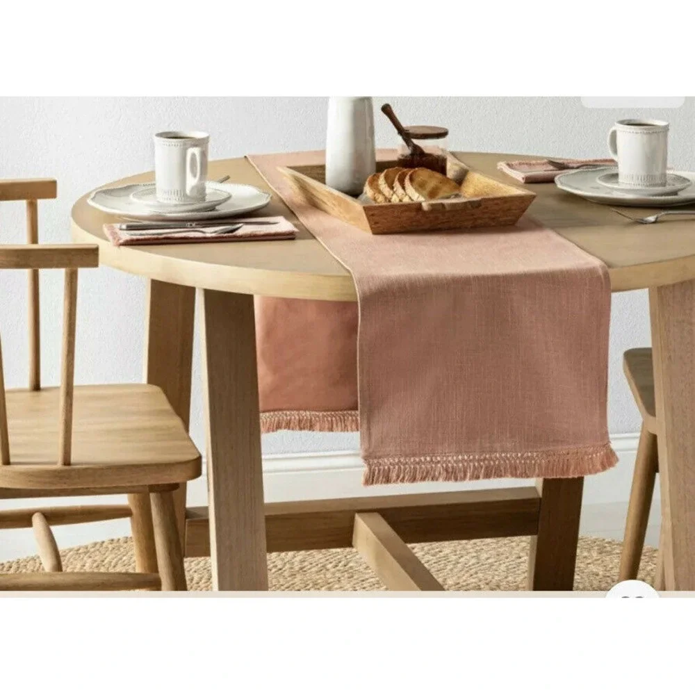 Hearth Hand with Magnolia Fringe Table Runner Soft Rose Gold Oversized Layer